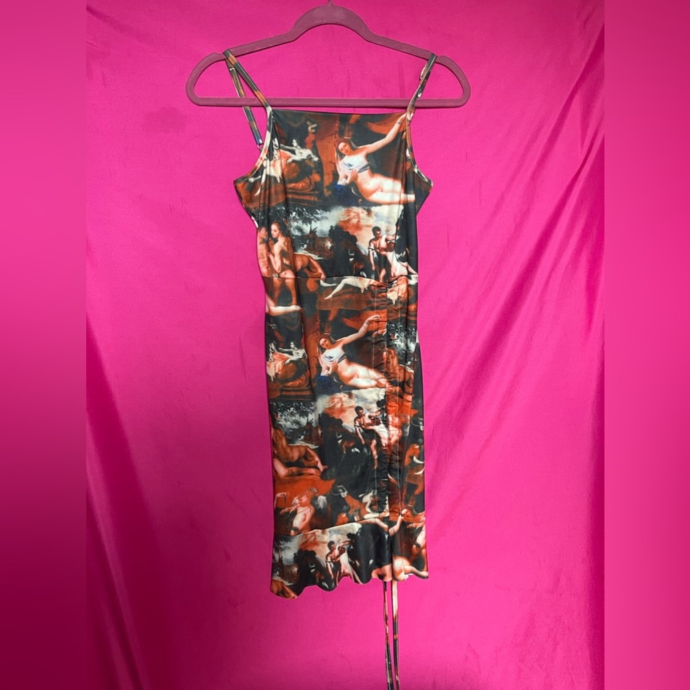 Renaissance Print Ruched Mini Dress